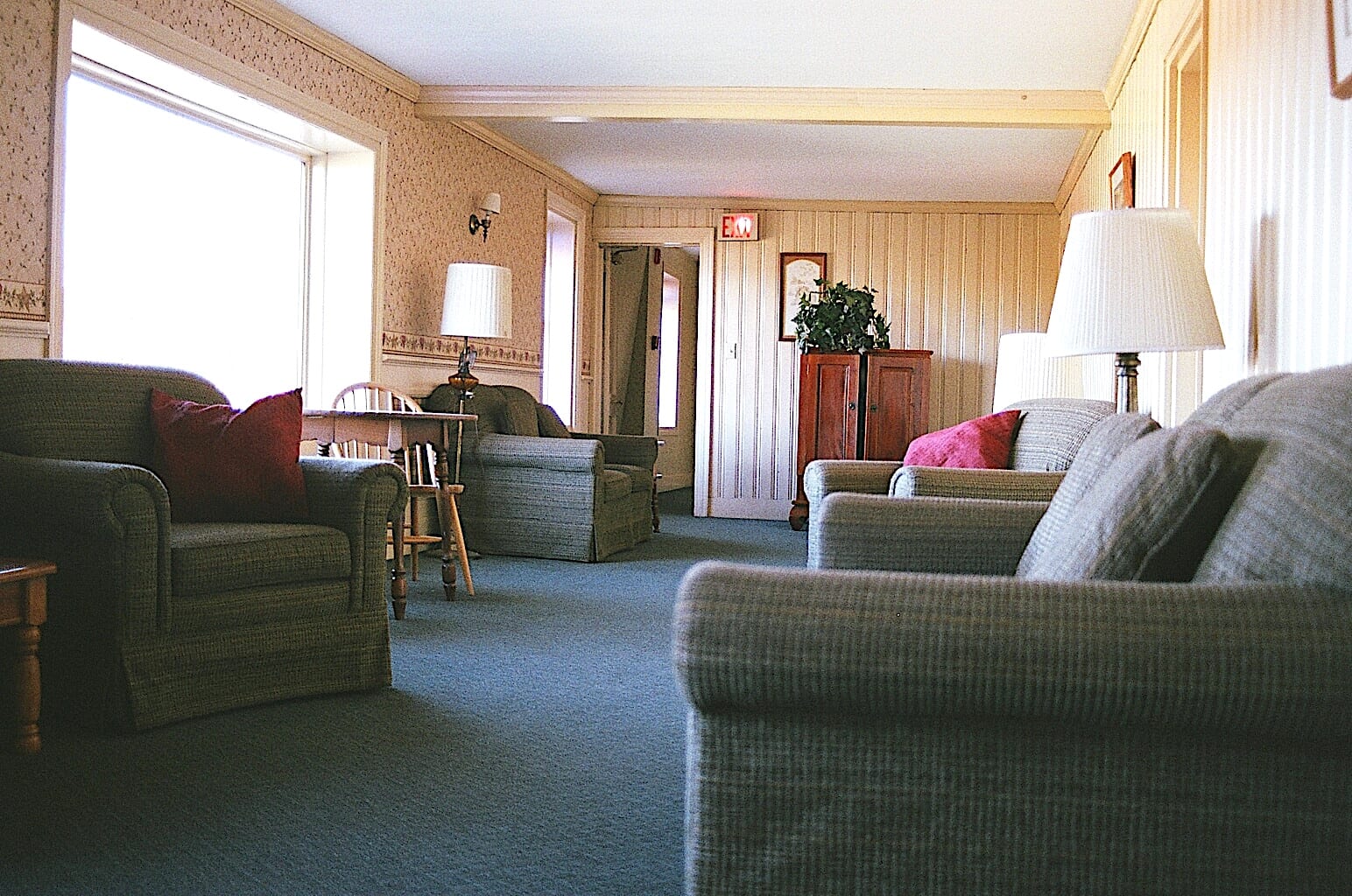Living room on the top floor of the main lodge at Winter Clove Inn.