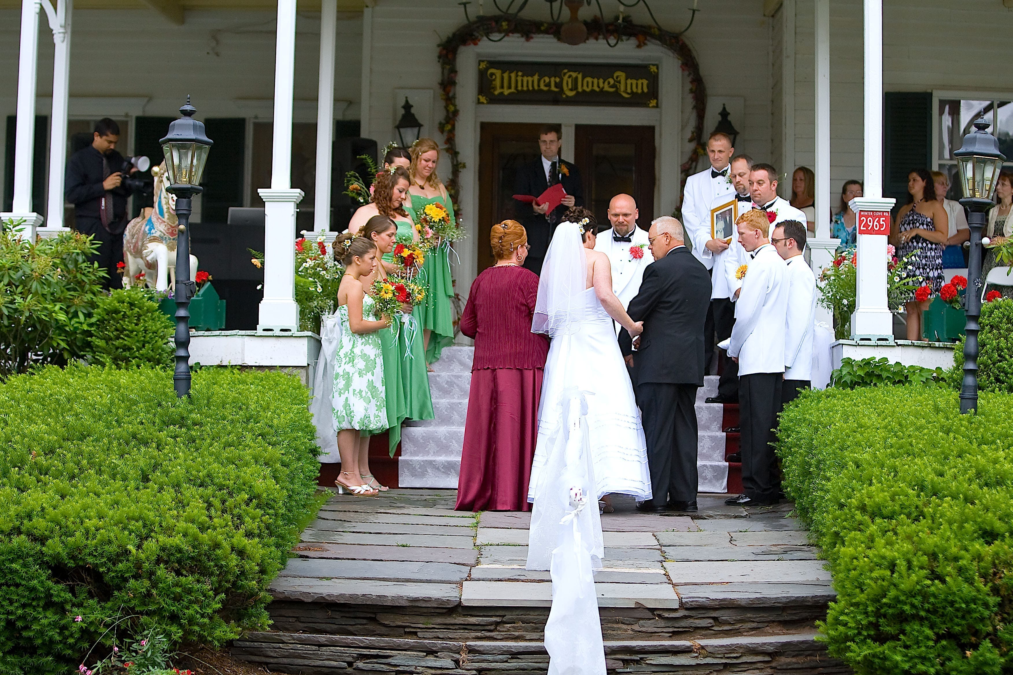 Wedding ceremony on front steps of the Inn.