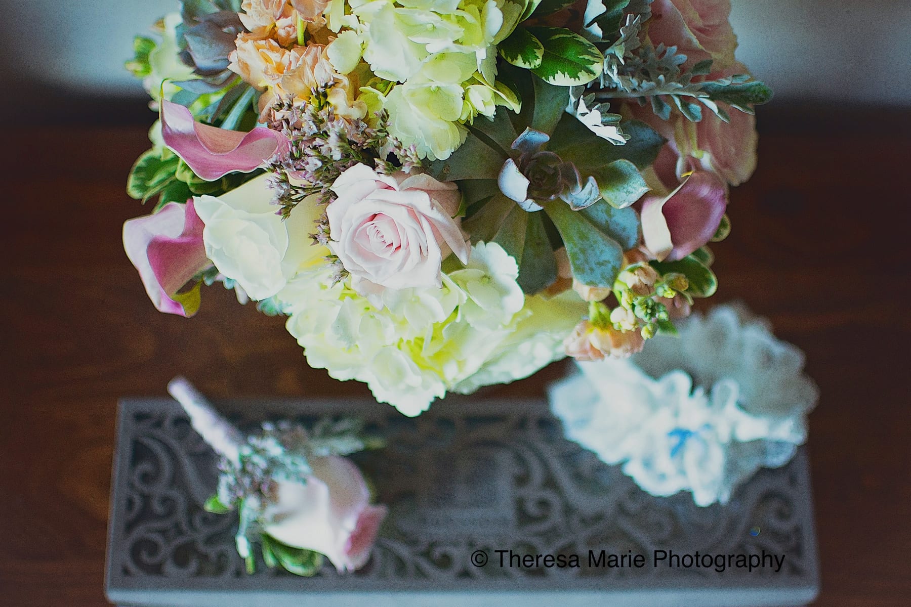 Close up of wedding bouquet.