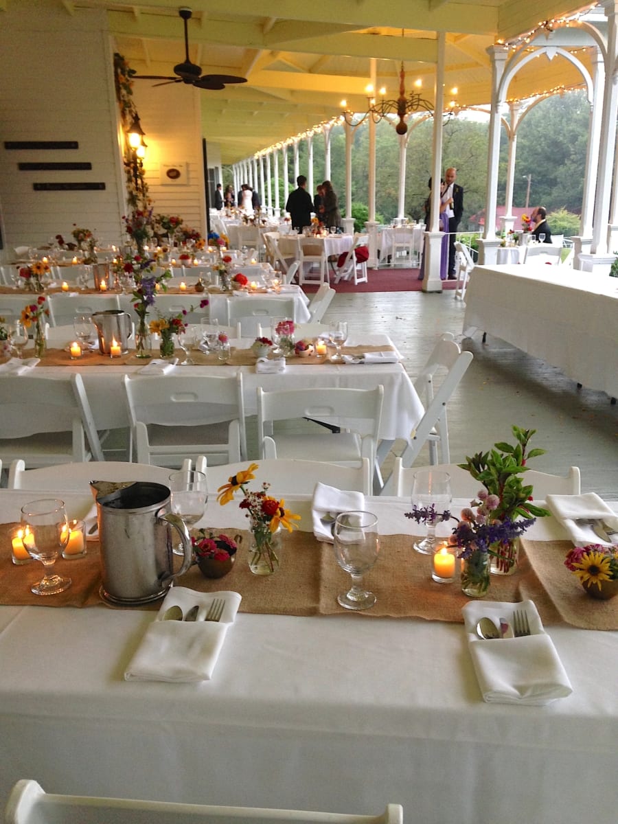 Patio wedding reception table.