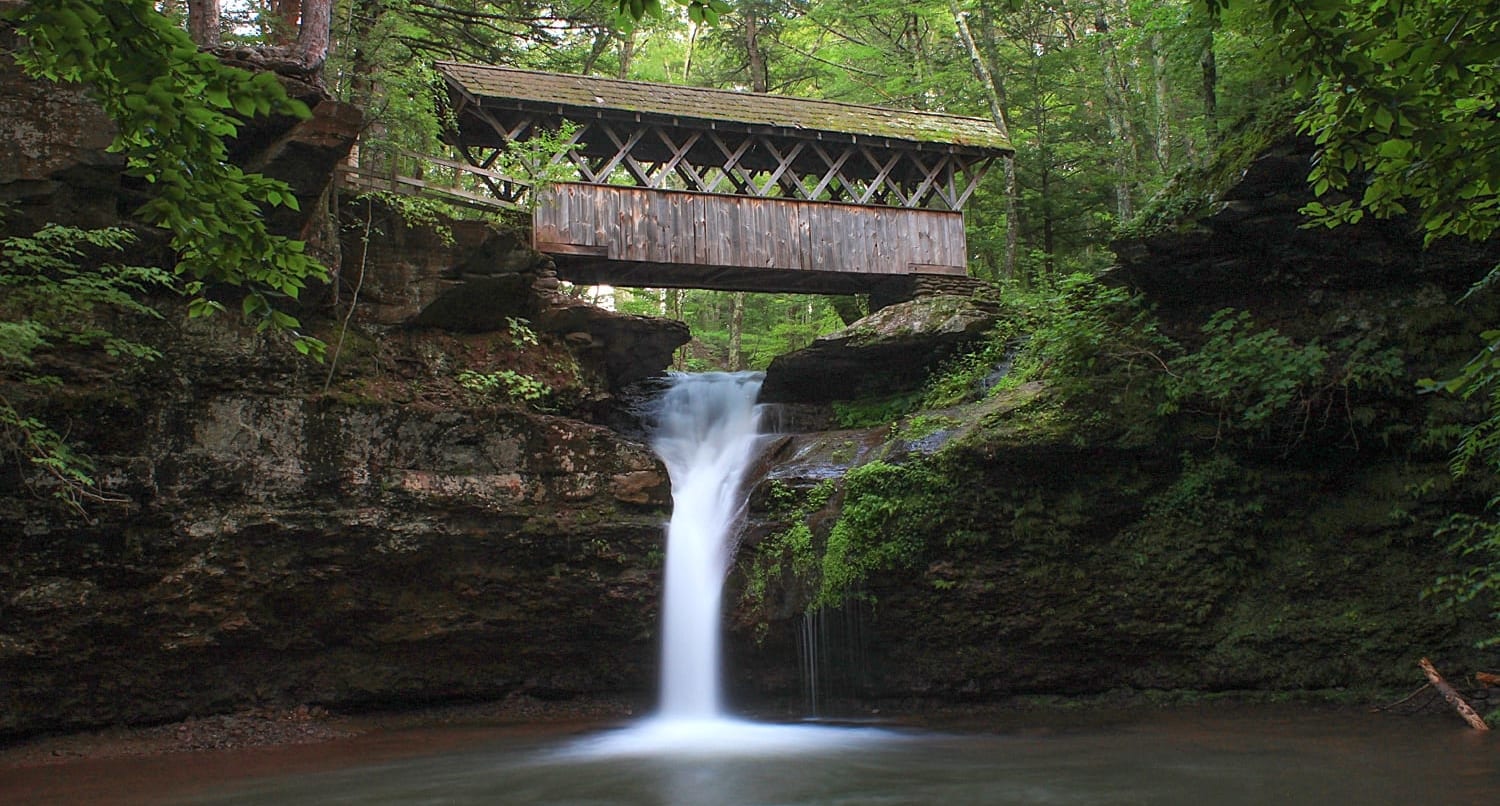 Covered Bridge, Water Falls, Upstate New York Spring Destination, Catskills, 