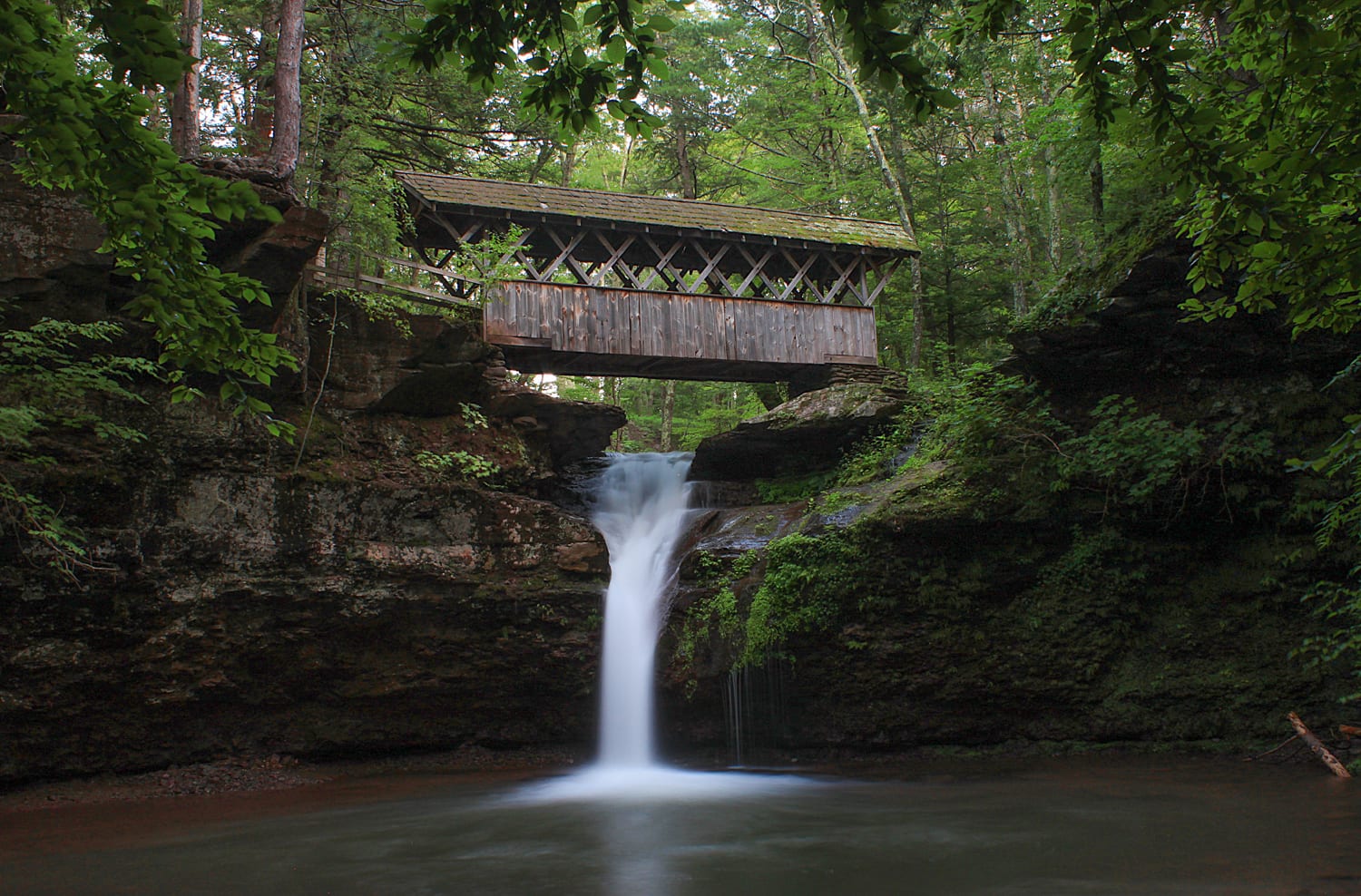 waterfalls, artist falls, catskill waterfalls, covered bridge